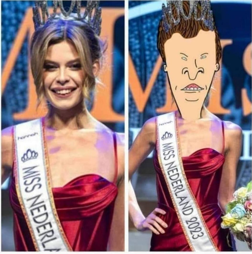 Netherlands Miss Universe winner (trans) vs. Runner up. Current